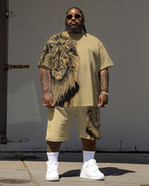 Men's Plus Size 3D Print Lion T-Shirt Shorts Set